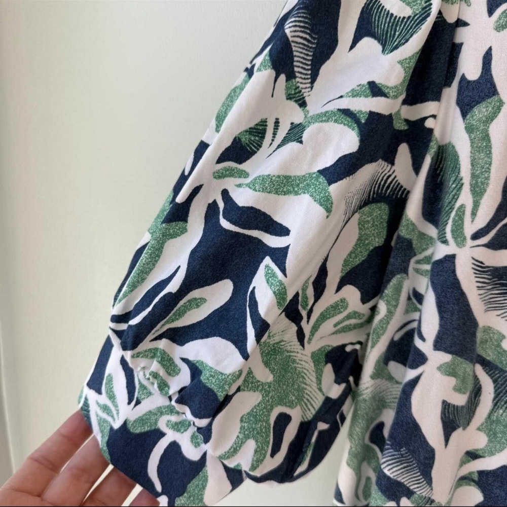 Chico's Blue and Green Leaf Print Blouse - Picture 3 of 6